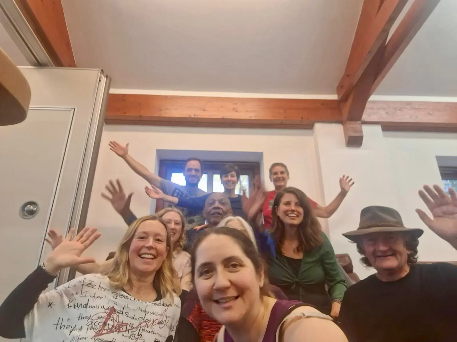 People dancing joyfully in a Biodanza session
